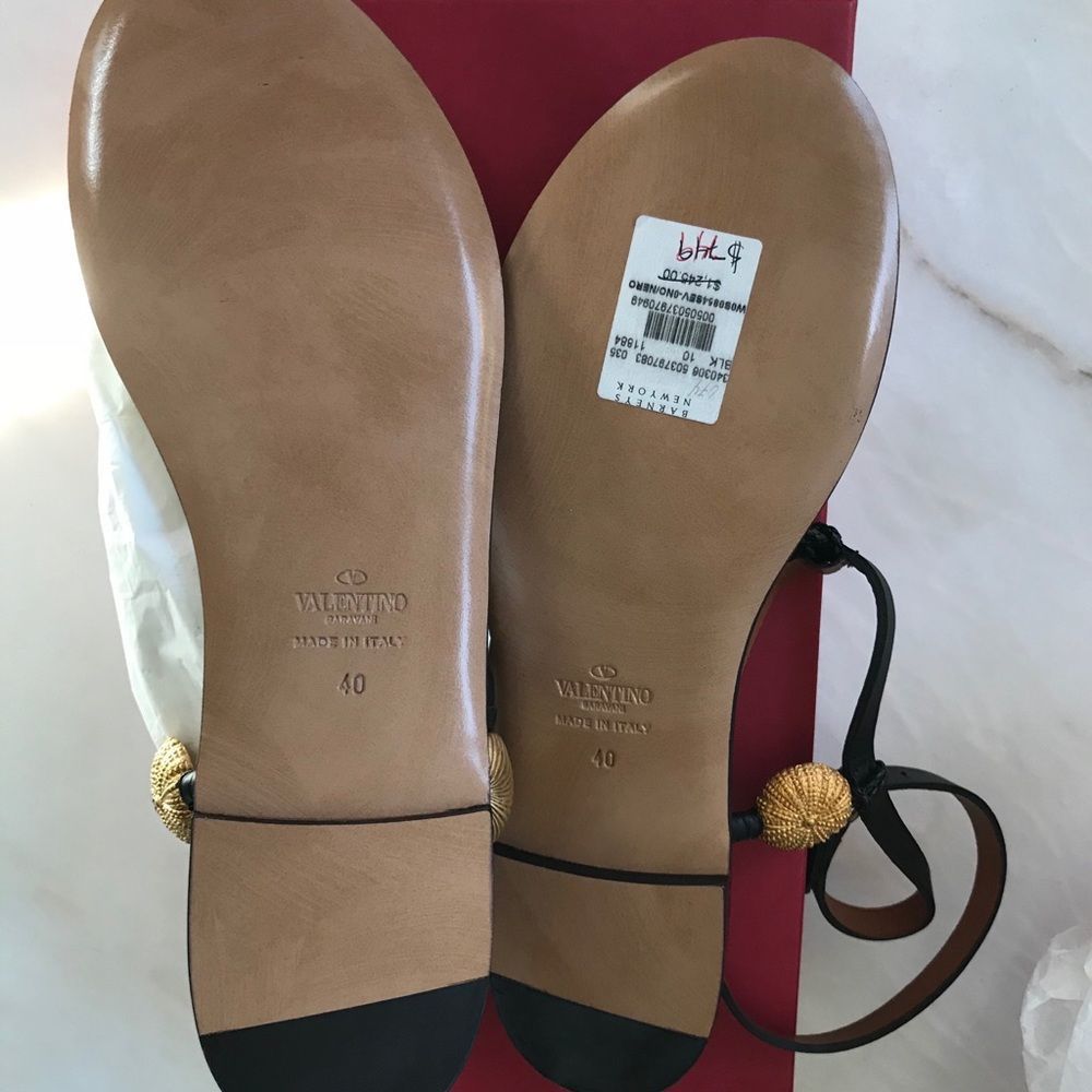 Valentino Black Leather Sea Element Sandals 40/10 - Picture 8 of 14